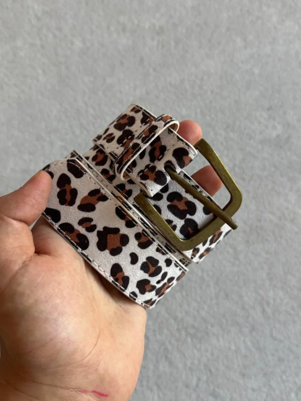 Leopard Print Wide Wrap Belt with Brass Tone Buckle